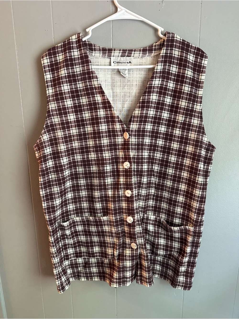 Christina Burgundy Brown & Cream Plaid Button-Front Vest